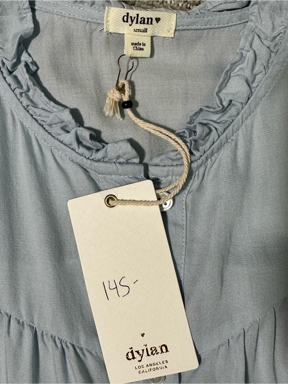 Dylan Los Angeles Blue Tiered Puff Sleeve Dress With Pockets NWT Size Small - Picture 6 of 8